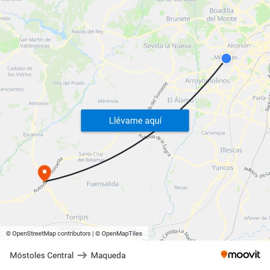 Móstoles Central to Maqueda map