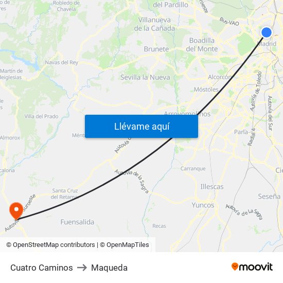 Cuatro Caminos to Maqueda map