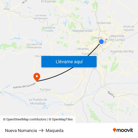 Nueva Numancia to Maqueda map