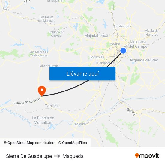 Sierra De Guadalupe to Maqueda map