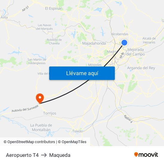Aeropuerto T4 to Maqueda map
