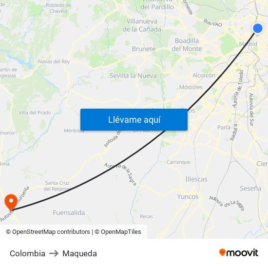 Colombia to Maqueda map