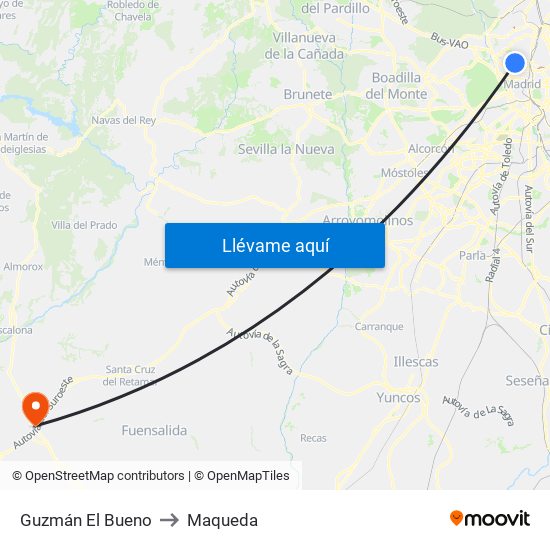 Guzmán El Bueno to Maqueda map