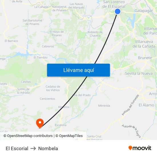 El Escorial to Nombela map