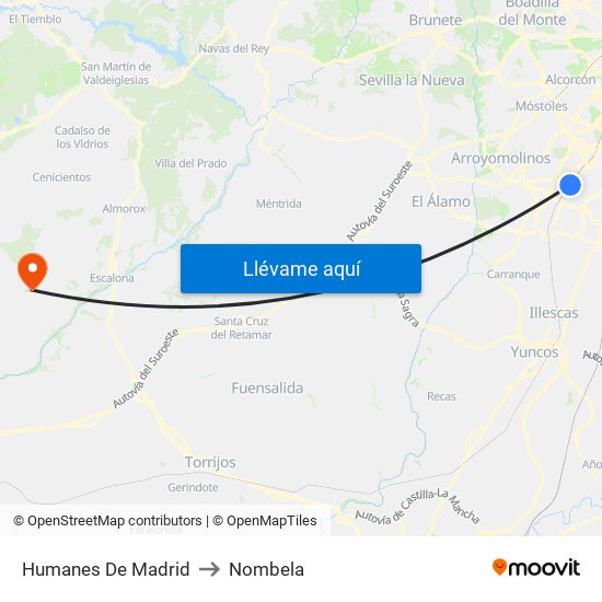 Humanes De Madrid to Nombela map