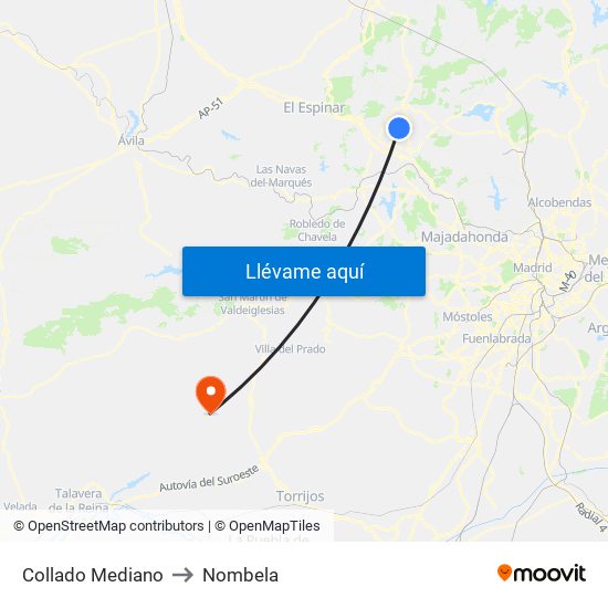 Collado Mediano to Nombela map