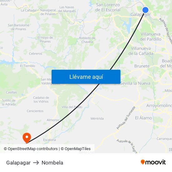 Galapagar to Nombela map