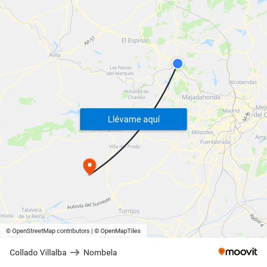 Collado Villalba to Nombela map