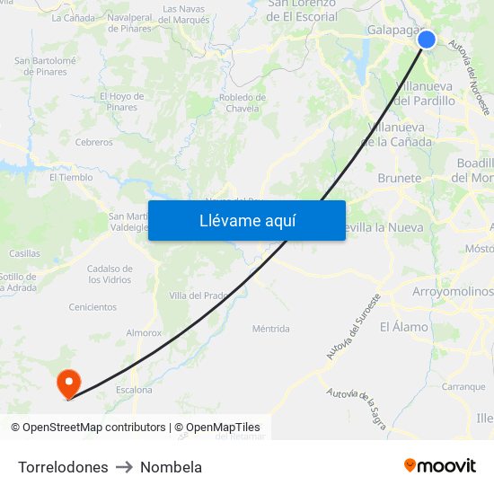 Torrelodones to Nombela map