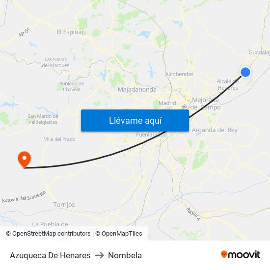 Azuqueca De Henares to Nombela map