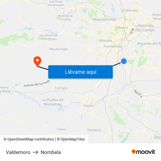 Valdemoro to Nombela map