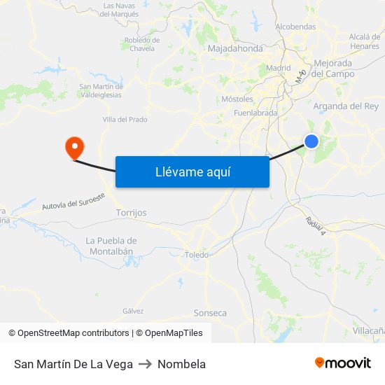 San Martín De La Vega to Nombela map