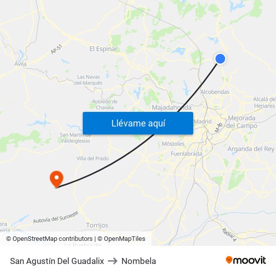 San Agustín Del Guadalix to Nombela map