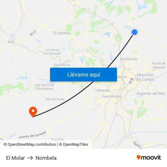 El Molar to Nombela map