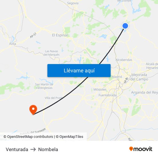 Venturada to Nombela map