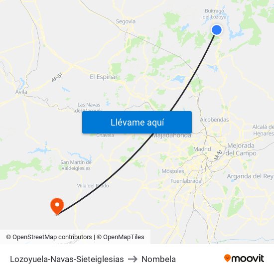 Lozoyuela-Navas-Sieteiglesias to Nombela map