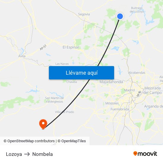 Lozoya to Nombela map
