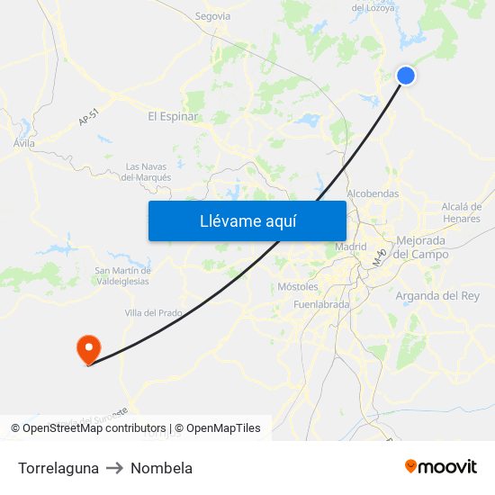 Torrelaguna to Nombela map