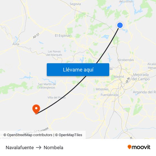 Navalafuente to Nombela map