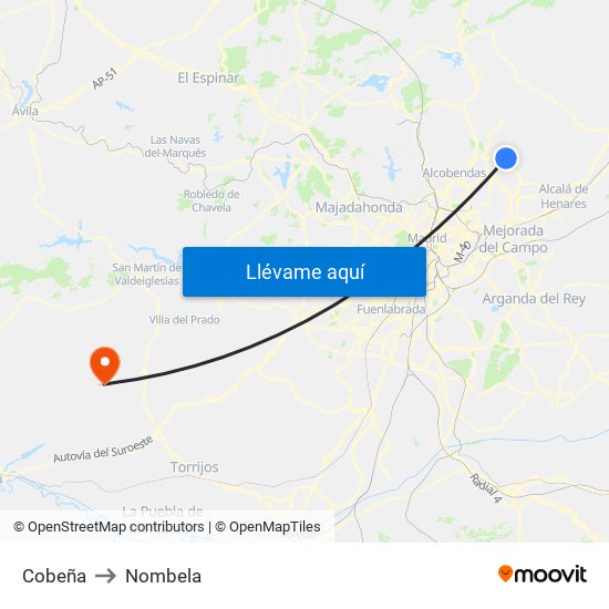 Cobeña to Nombela map