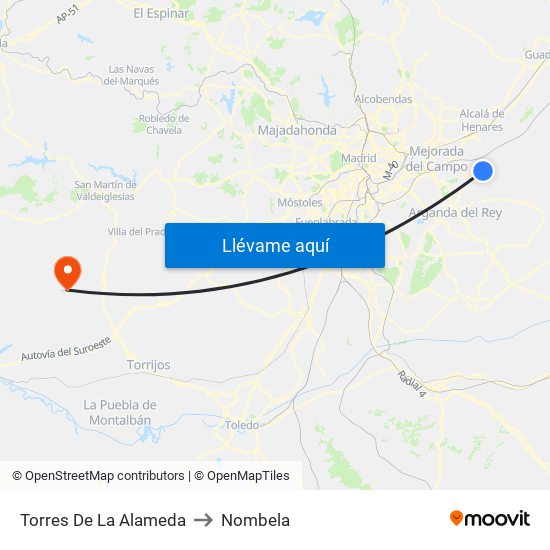 Torres De La Alameda to Nombela map