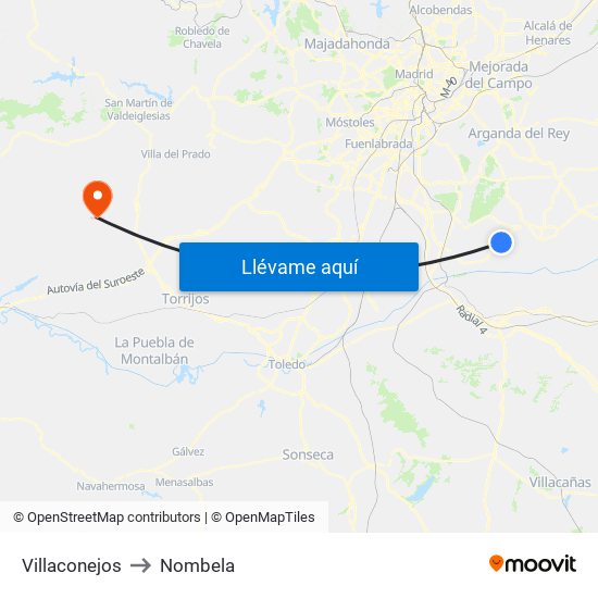 Villaconejos to Nombela map