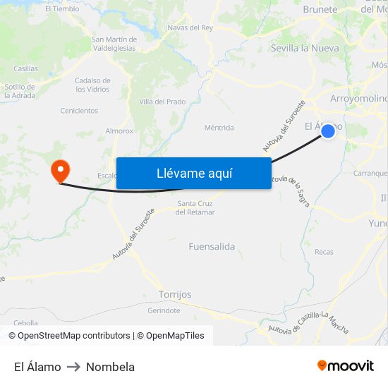 El Álamo to Nombela map