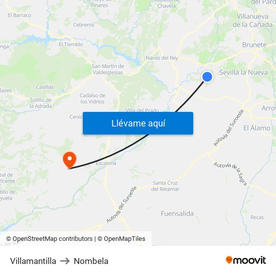 Villamantilla to Nombela map