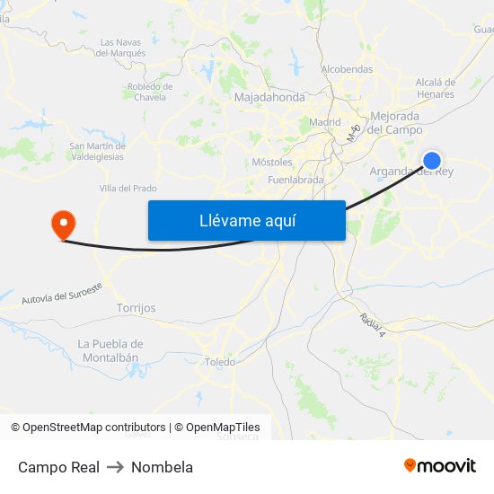 Campo Real to Nombela map