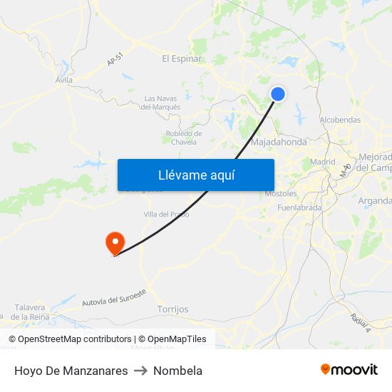 Hoyo De Manzanares to Nombela map