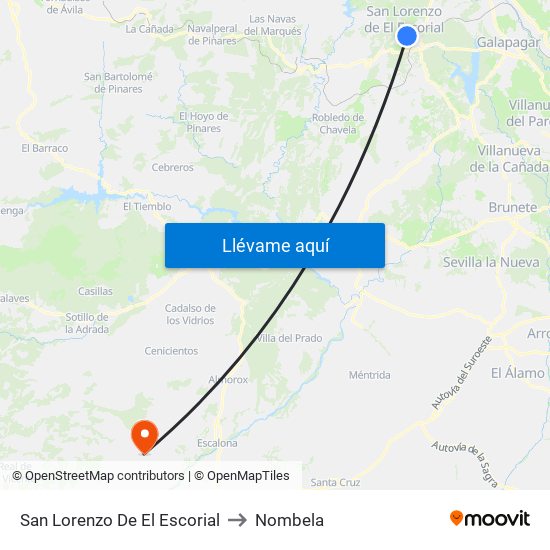 San Lorenzo De El Escorial to Nombela map