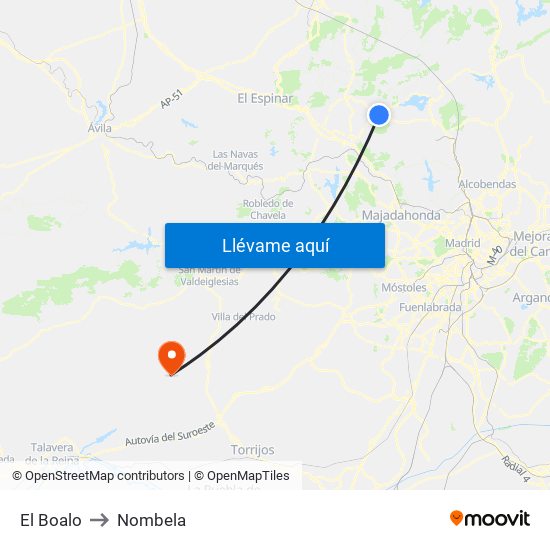 El Boalo to Nombela map