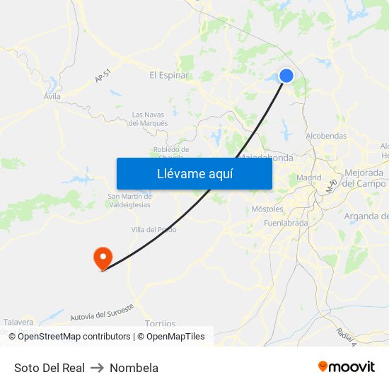 Soto Del Real to Nombela map
