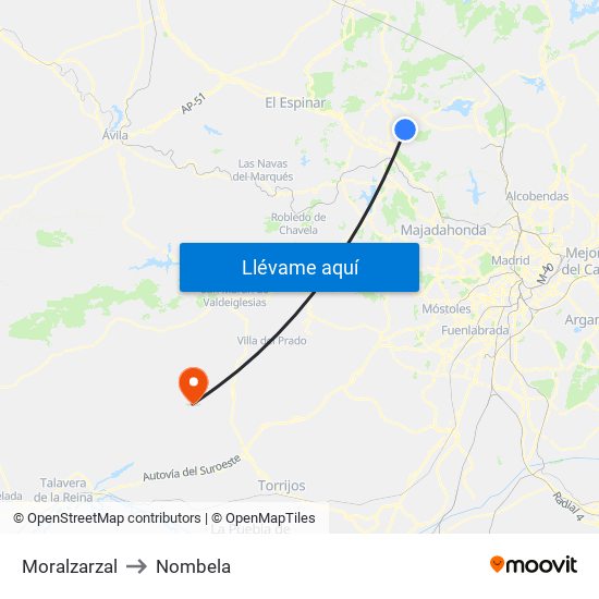 Moralzarzal to Nombela map