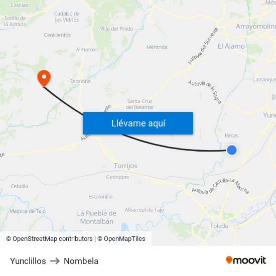 Yunclillos to Nombela map