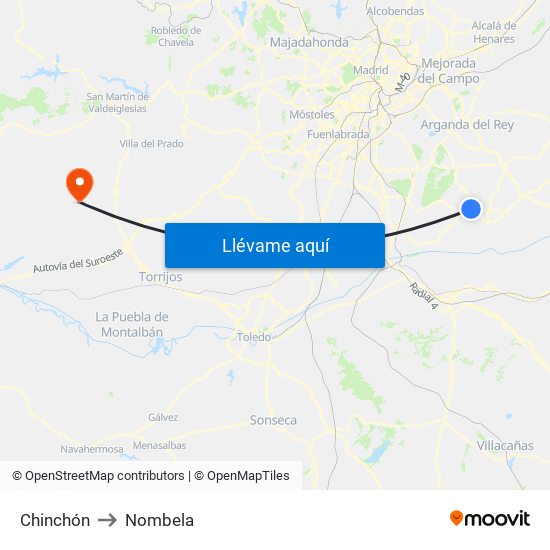 Chinchón to Nombela map