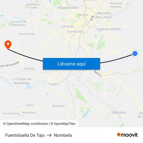 Fuentidueña De Tajo to Nombela map