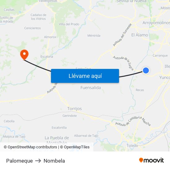 Palomeque to Nombela map