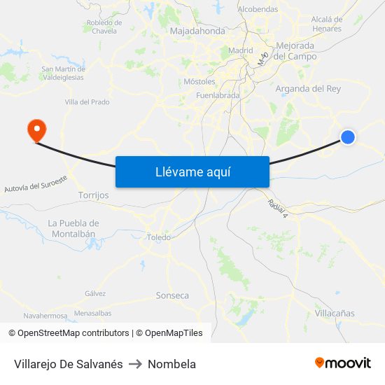 Villarejo De Salvanés to Nombela map