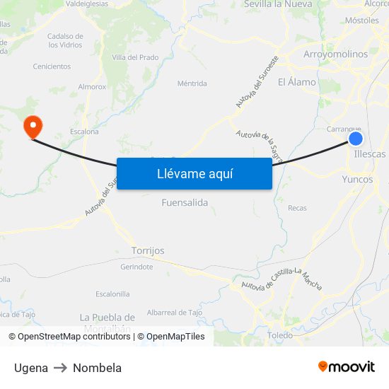 Ugena to Nombela map
