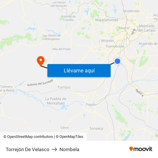 Torrejón De Velasco to Nombela map