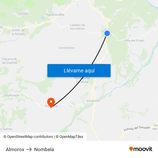 Almorox to Nombela map