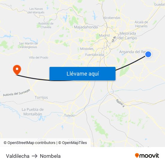 Valdilecha to Nombela map