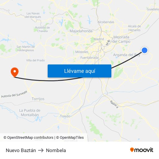 Nuevo Baztán to Nombela map