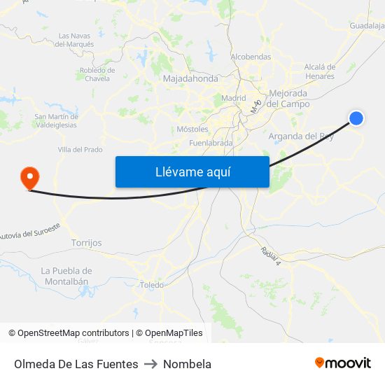 Olmeda De Las Fuentes to Nombela map