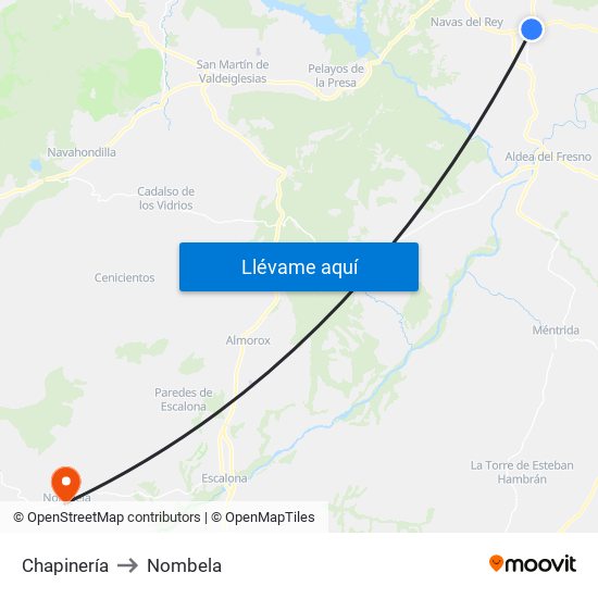 Chapinería to Nombela map