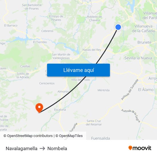 Navalagamella to Nombela map