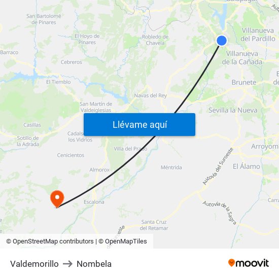 Valdemorillo to Nombela map
