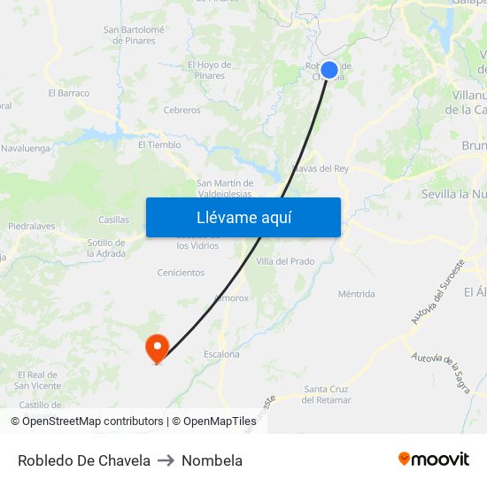 Robledo De Chavela to Nombela map