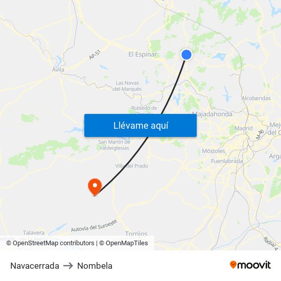 Navacerrada to Nombela map